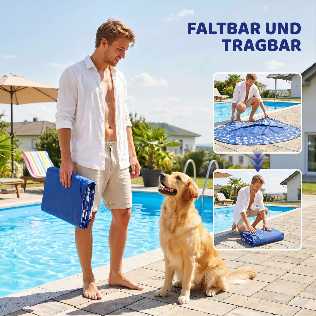 Oppustelig hundebåd, foldbar flydende vandmåtte med håndtag til hunde op til 40 kg, 155x104x25 cm, blå
