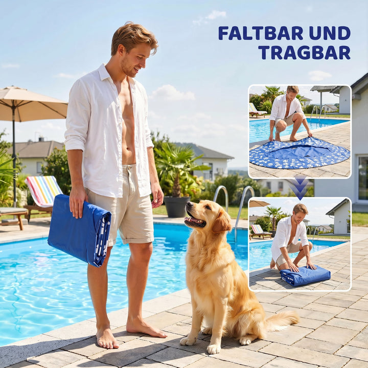 Oppustelig hundebåd, foldbar flydende vandmåtte med håndtag til hunde op til 40 kg, 155x104x25 cm, blå