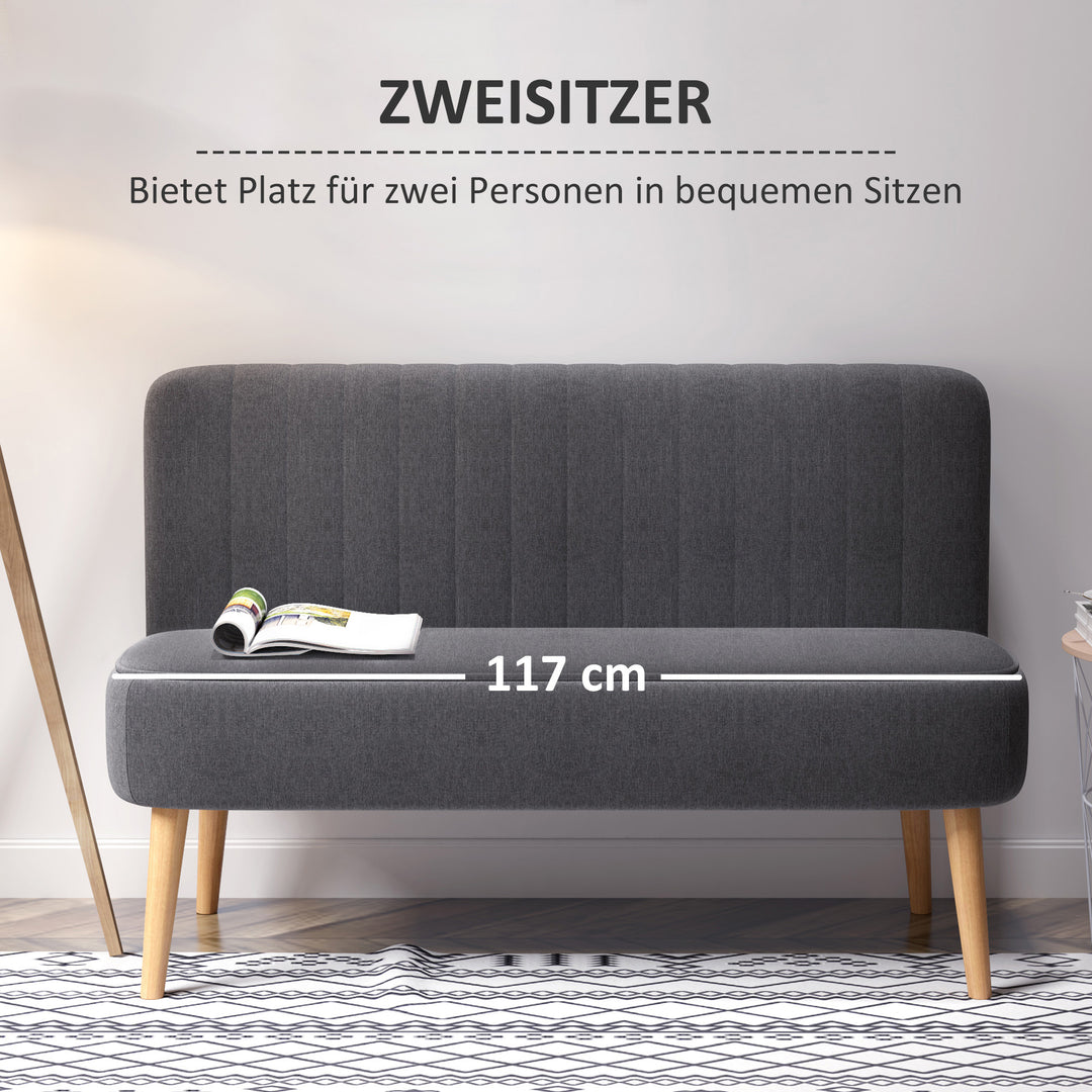 2-Personers sofa, blød polstring, letplejeligt betræk, op til 150 kg, 117 x 56,5 x 77 cm, mørkegrå