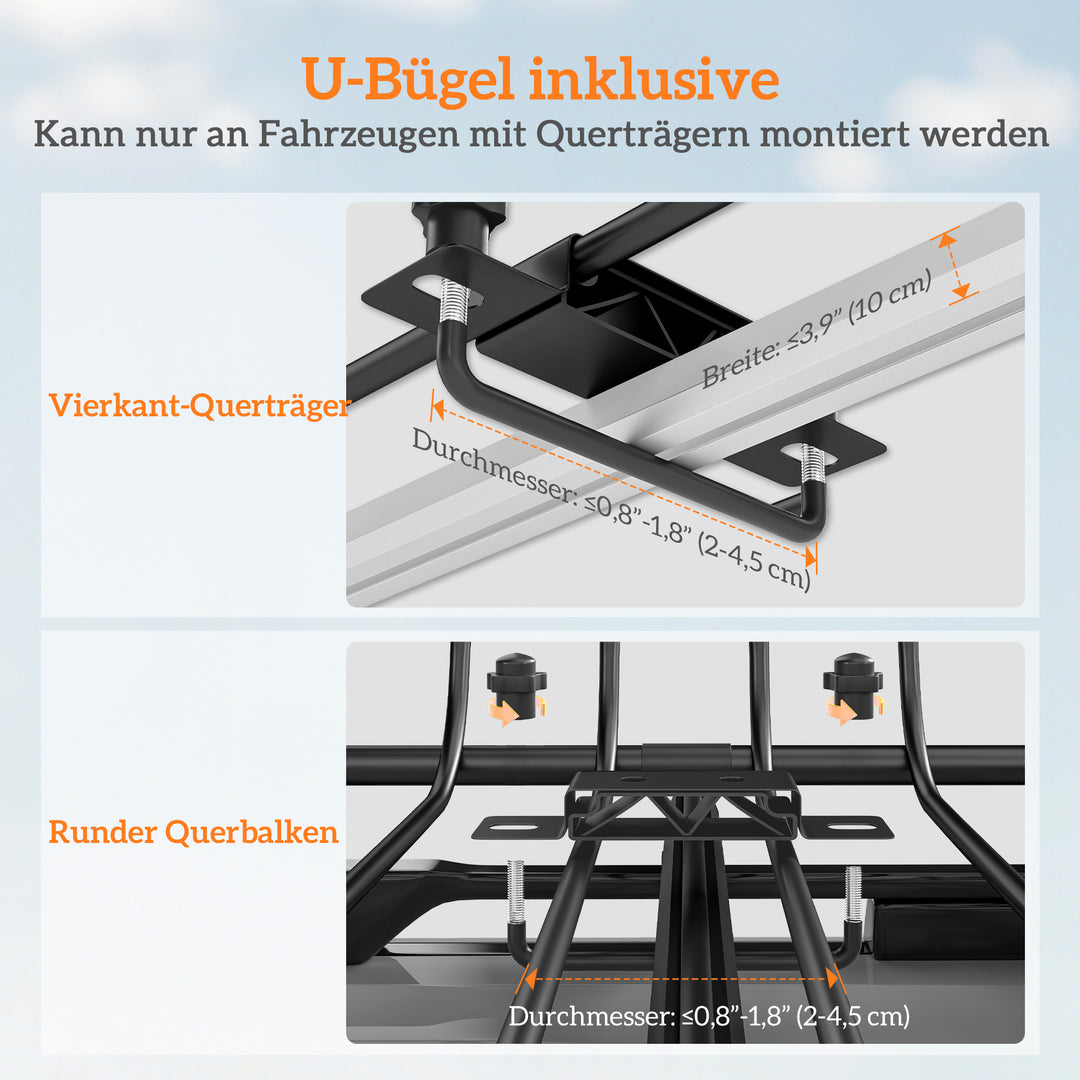 Universal tagbøjle/kurv med forrude, op til 68 kg, 116 x 92 x 11,5 cm til SUV'er og lastbiler, sort