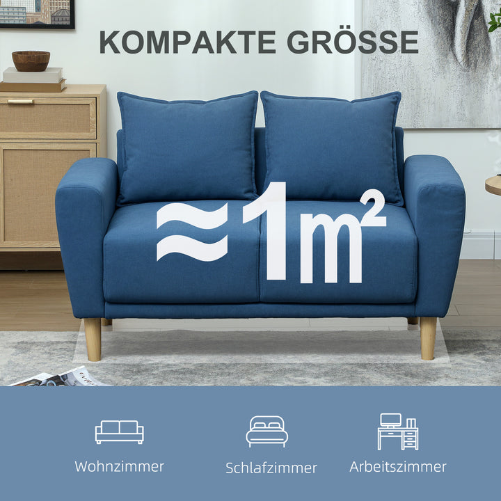 To-personers sofa, moderne stofsofa, 2 ryghynder, eukalyptustræstel, 133 x 73 x 81 cm, blå