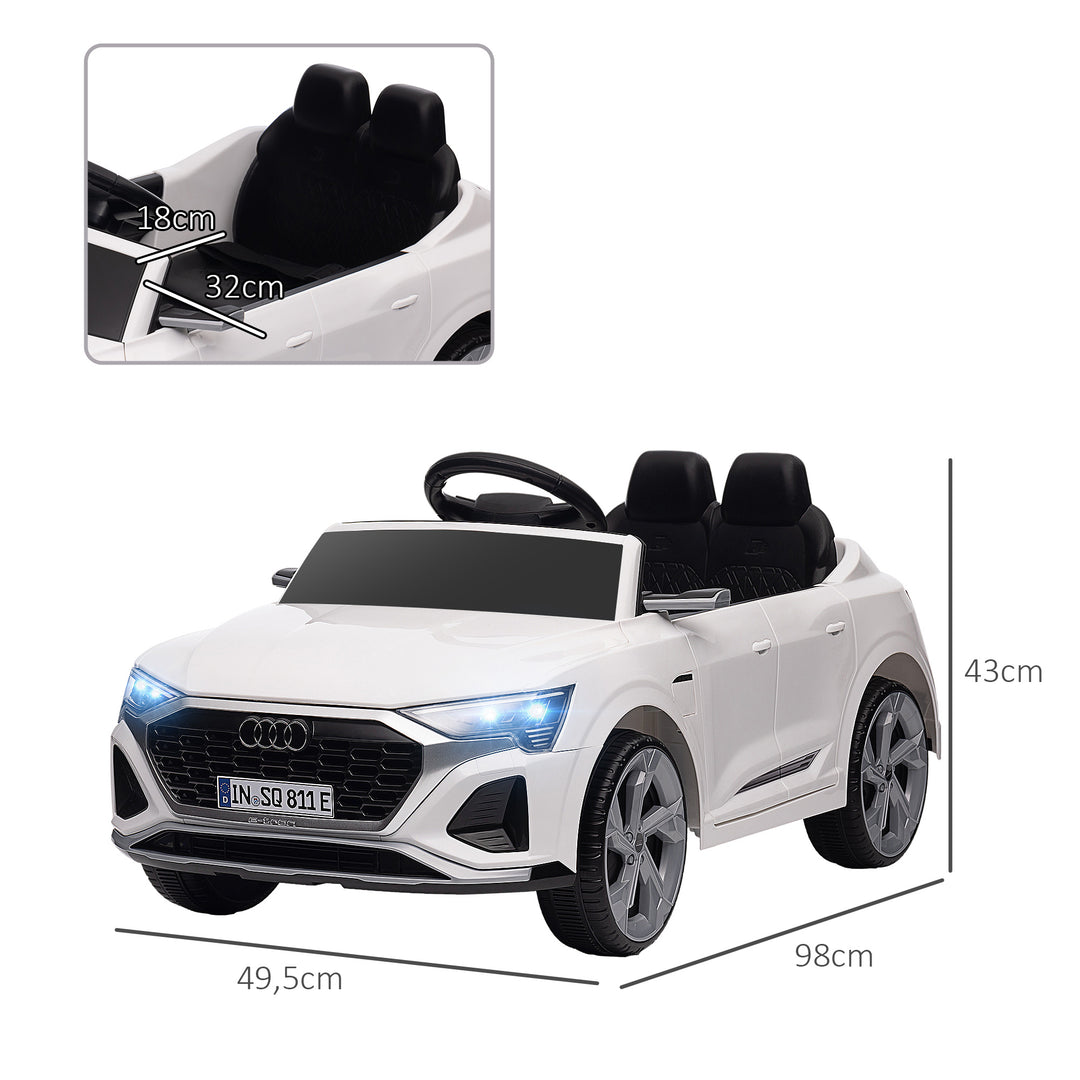 Elektrisk børnebil, 12v audi q8, 3-5 km/t, fjernbetjening, forlygter, musik, hvid