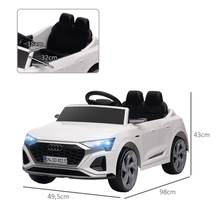 Elektrisk børnebil, 12v audi q8, 3-5 km/t, fjernbetjening, forlygter, musik, hvid