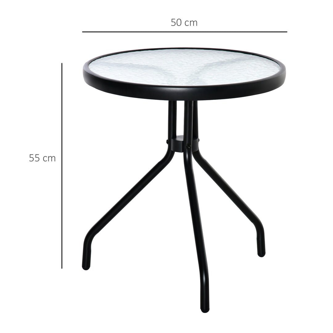 Sidebord til haven, vejrbestandigt havebord med glasbordplade, balkonbord af metal Ø50x55H cm