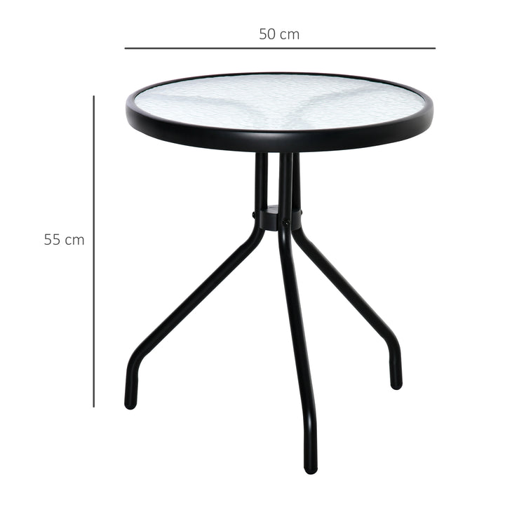 Sidebord til haven, vejrbestandigt havebord med glasbordplade, balkonbord af metal Ø50x55H cm