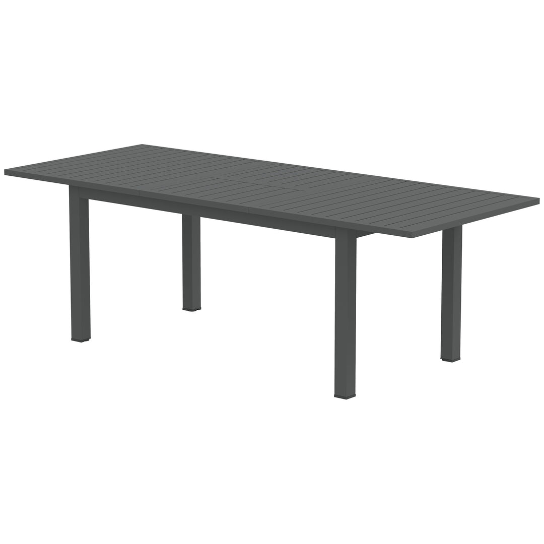 Udvidet havebord 160/220x90cm, aluminium spisebord til 6-8 personer, vejrbestandigt, lameldesign til haven, grå