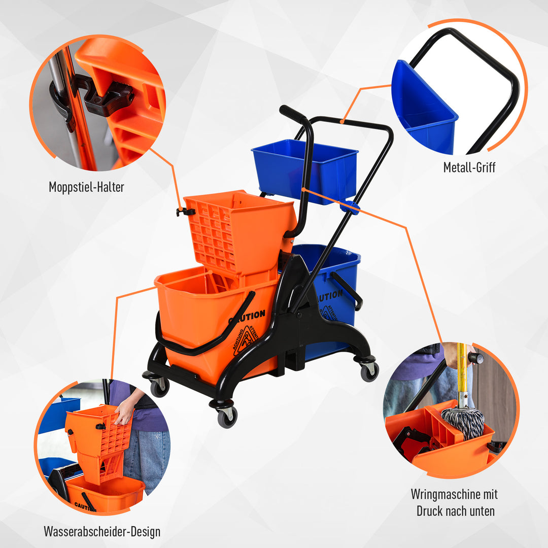 Rengøringsspand, moppespand, rullebar, 26 liter, plast, metal, orange