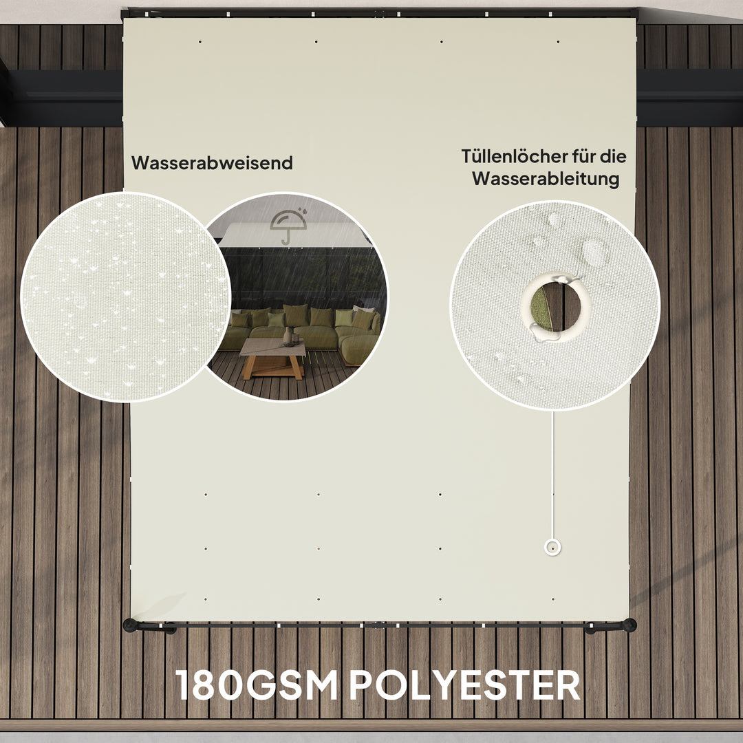 3 x 2,5 m pergola, vægmonteret havepavillon, vandafvisende, metalramme, drænhuller, skyggetag, cremehvid