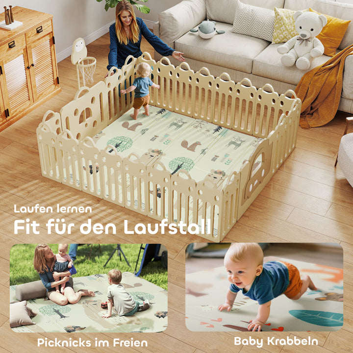 Babylegemåtte 196 x 176 x 1,5 cm sammenfoldelig dobbeltsidet krablemåtte flerfarvet