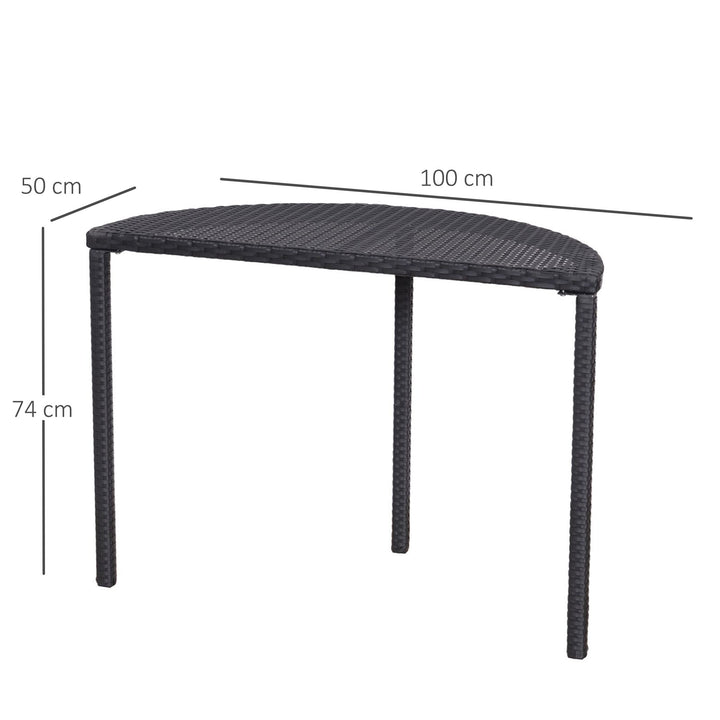 Balkonbord, havesidebord, havemøbler, halvrundt, polyrattan, metal, sort, 100 x 50 x 74 cm