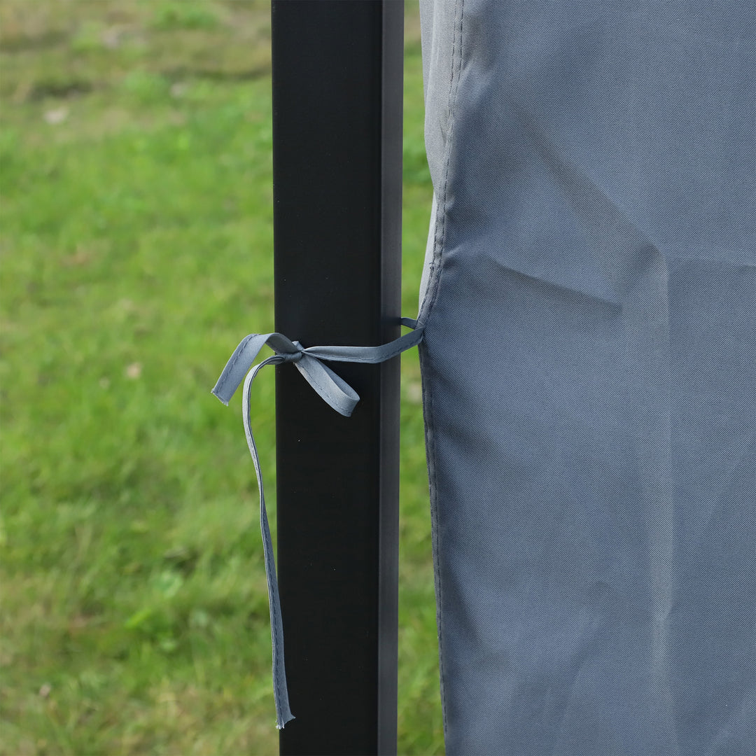 Solrigt lysthus med polycarbonattag, gardiner med fluenet, aluminiumsramme, mørkegrå, 3 x 3 m