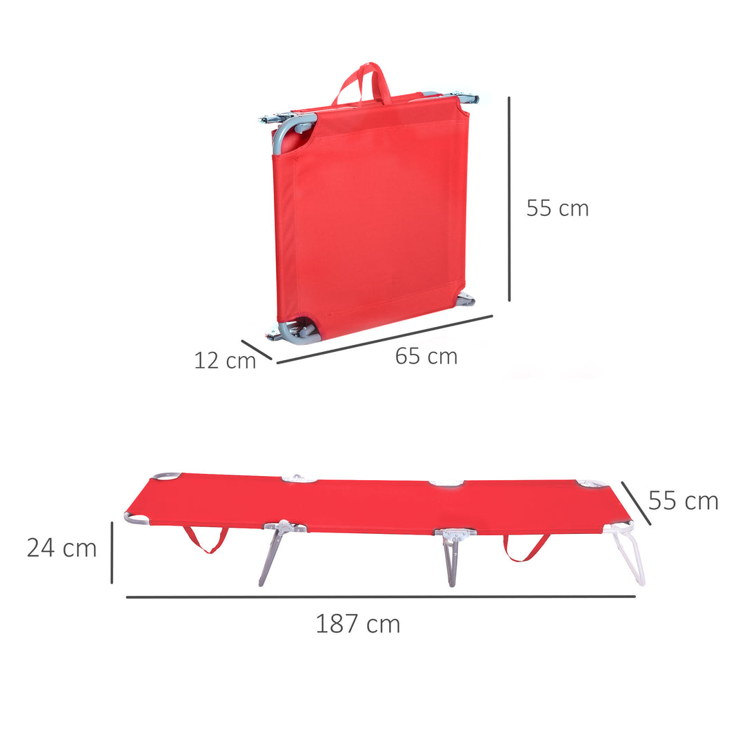 Solseng, foldbar, justerbar ryglæn, rustfri metalramme, 187 x 55 x 24 cm, rød