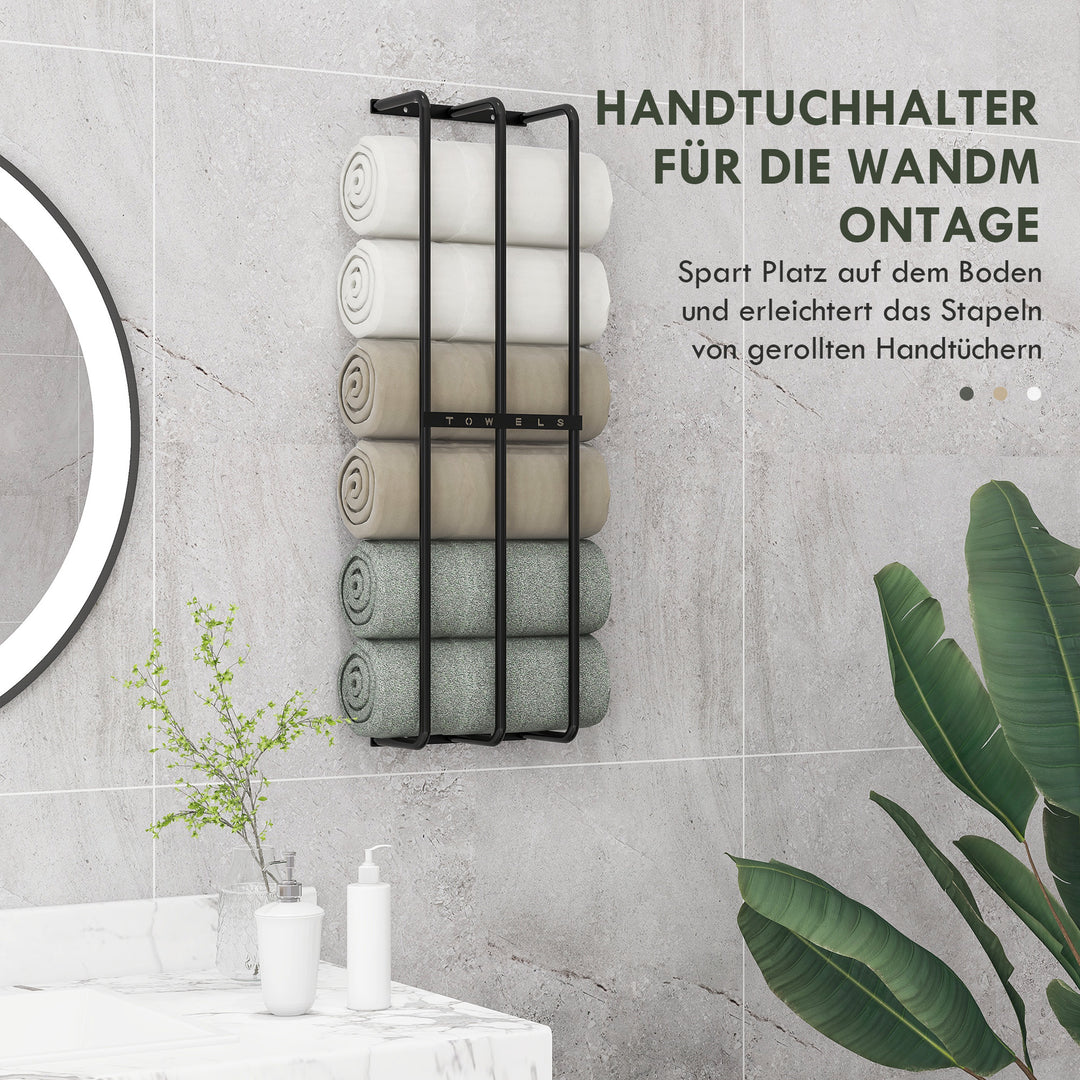 Håndklædeholder, vægbeslag til 6 store håndklæder, metal, 21 x 12 x 74 cm, sort