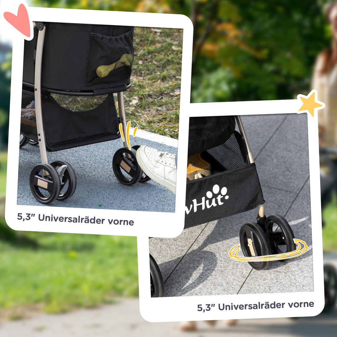 2-I-1 hundevogn og transportkurv op til 10 kg foldbar netkurv med vindue og gulv 82 cm x 49,5 cm x 98 cm sort