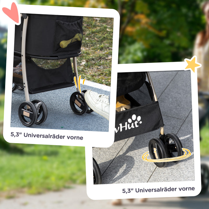 2-I-1 hundevogn og transportkurv op til 10 kg foldbar netkurv med vindue og gulv 82 cm x 49,5 cm x 98 cm sort