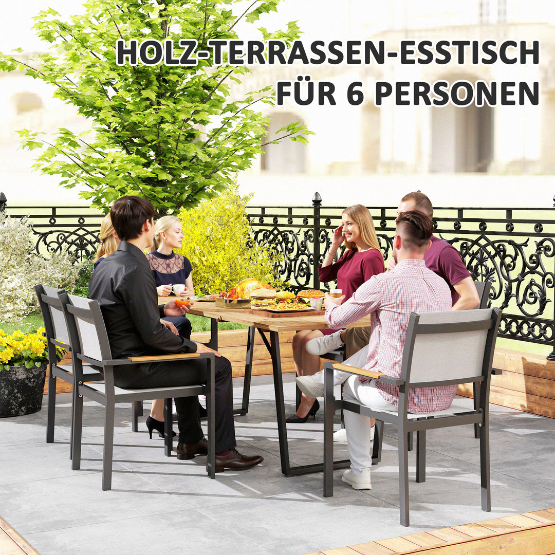 Havebord træ 175x80 cm vejrbestandigt balkonbord med parasolhul buffetbord til 6 personer brun
