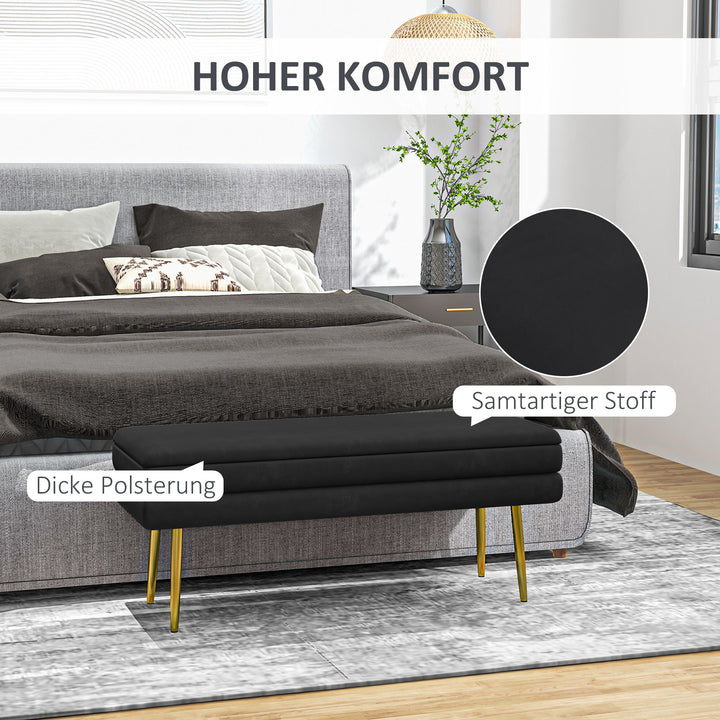 Polstret bænk med opbevaring, stål, 100 cm x 37,5 cm x 42 cm, sort