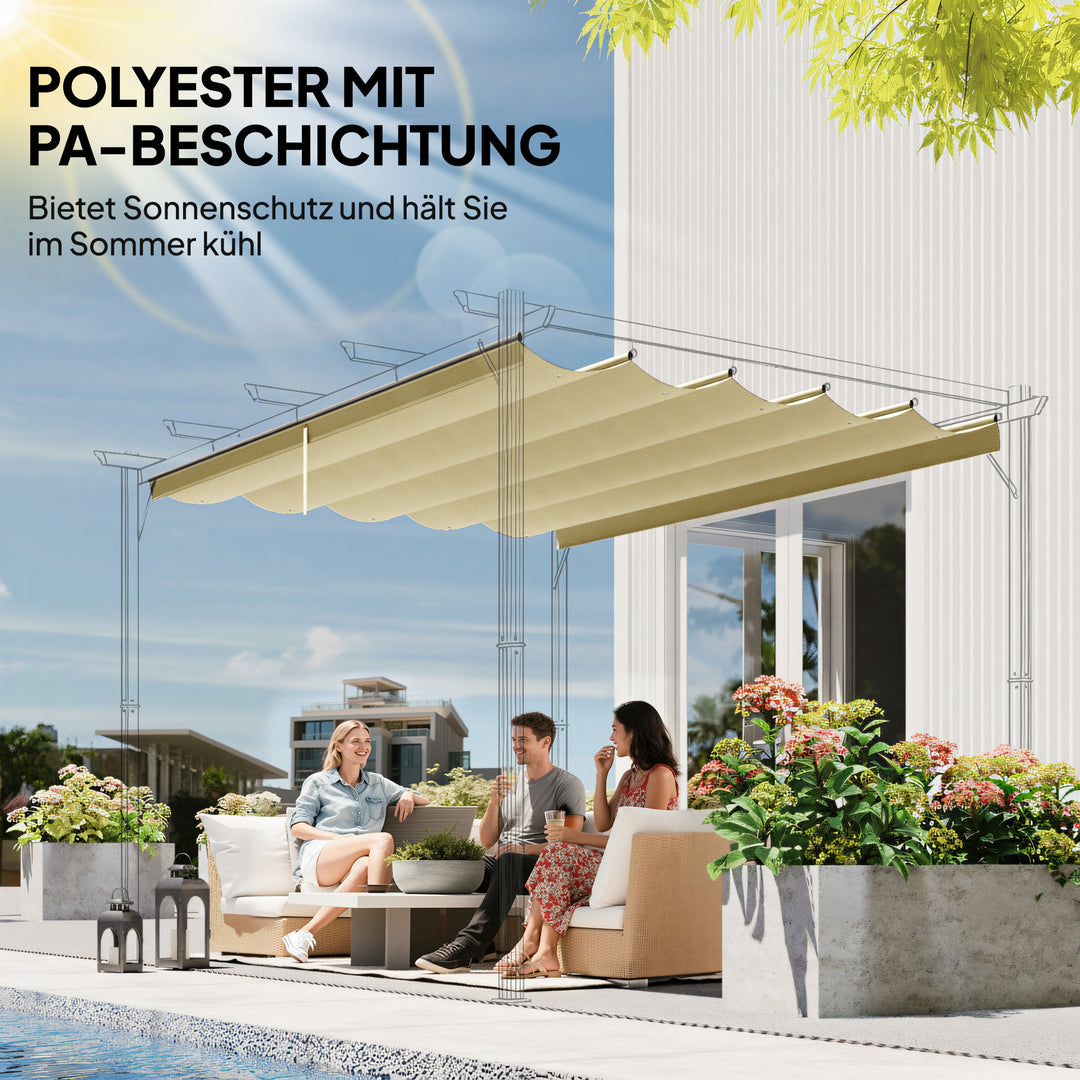 Udskiftningstag til 3 x 3 m pergola, udtrækkeligt, med drænhuller til regnvand, vejrbestandigt, polyester, beige, 250 x 255 cm