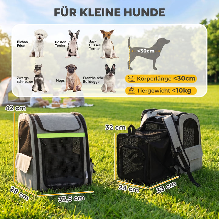 Udvideligt hundebur, transportkasse til hunde med 5 lommer og refleksstribe, til hunde op til 10 kg, 33,5x28x42cm, lysegrå