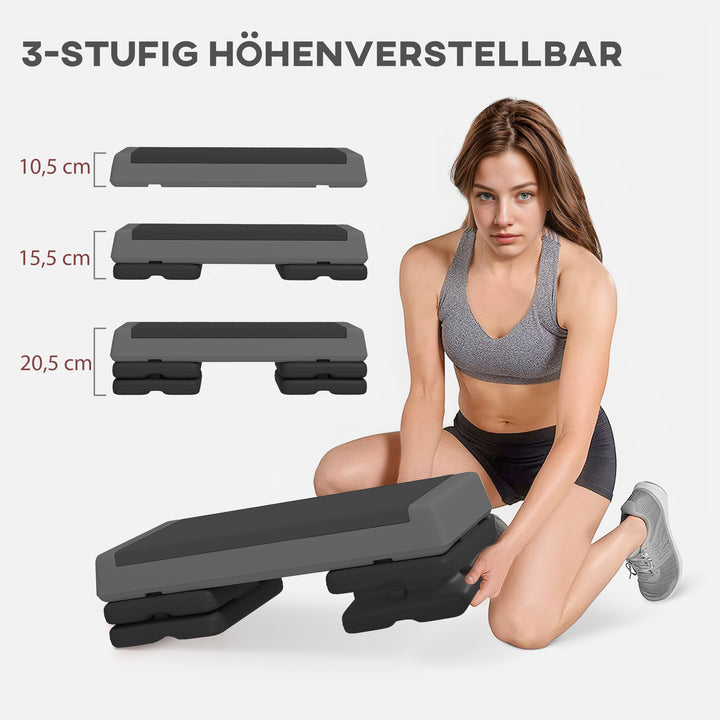 Højdejusterbar fitness stepper, skridsikker, egnet til hjemmet, fitnesscentret eller kontoret, plastik, grå