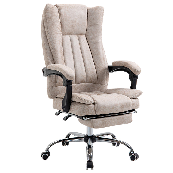Kontorstol drejestol med hældningsfunktion fodstøtte kontorstol sædehøjdejustering stol skrivebordsstol mikrofiber plast metal nylon beige+sort+sølv 63 x 71 x 110-118 cm
