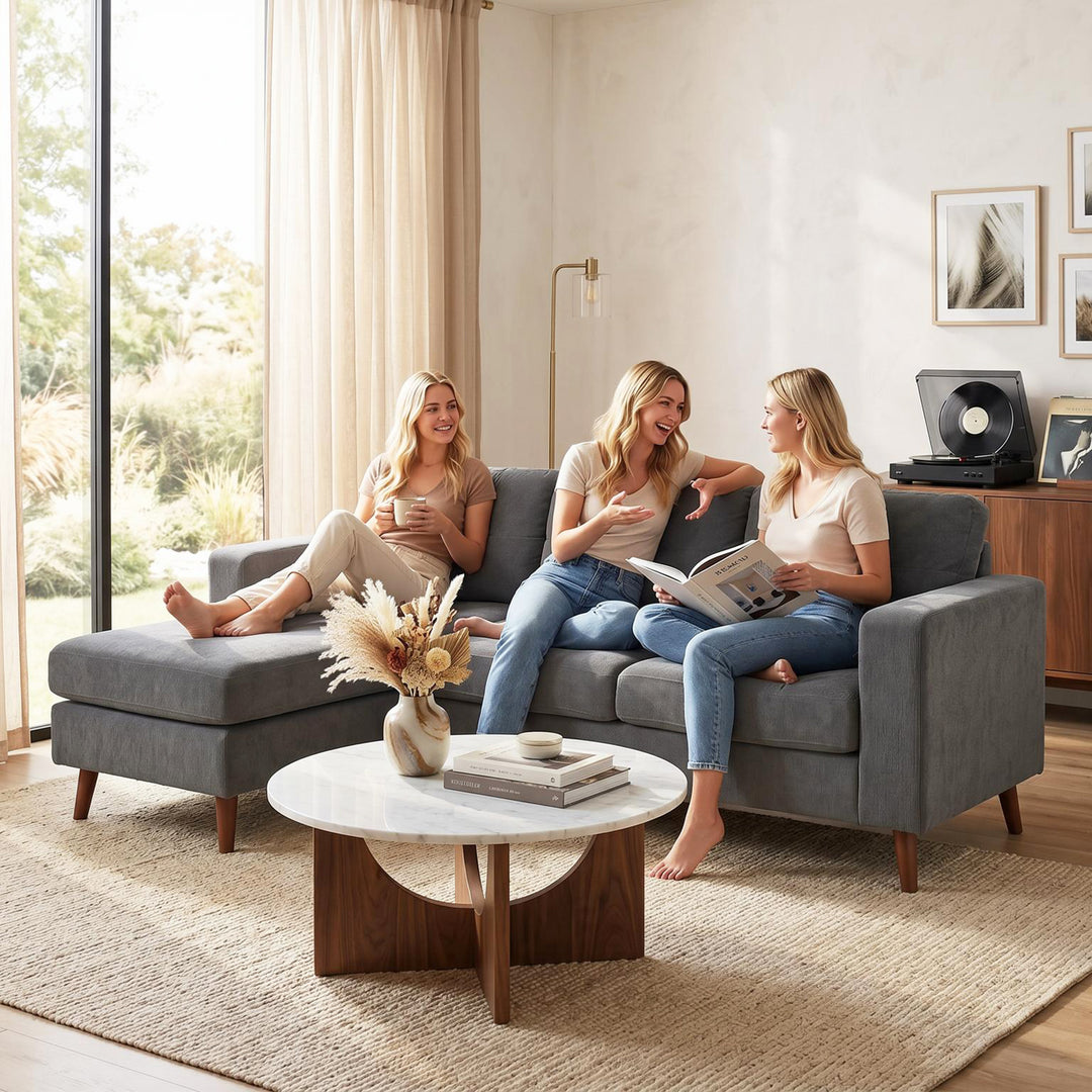 Hjørnesofa 192 cm L-formet 3-personers sofa med vendbar chaiselong, corduroy-look, til små rum, mørkegrå