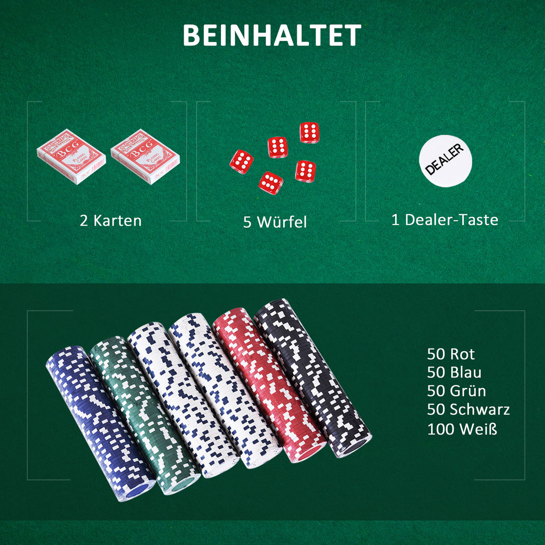 Pokersæt, 500 chips, 2 sæt kort, 5 terninger, aflåselig aluminiumskasse