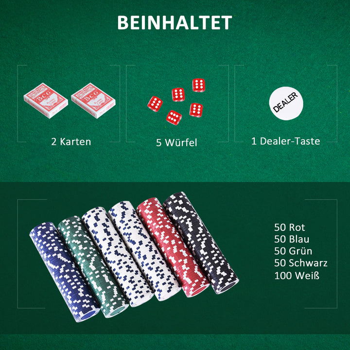 Pokersæt, 500 chips, 2 sæt kort, 5 terninger, aflåselig aluminiumskasse