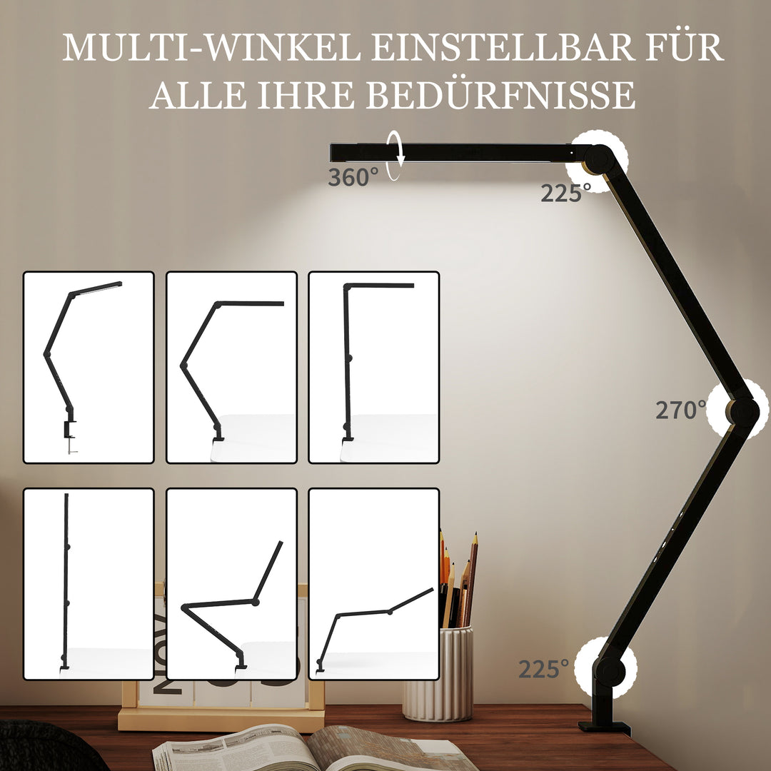 Skrivebordslampe, justerbar lysstyrke og farve, metalklemme, 96 LED'er, sort