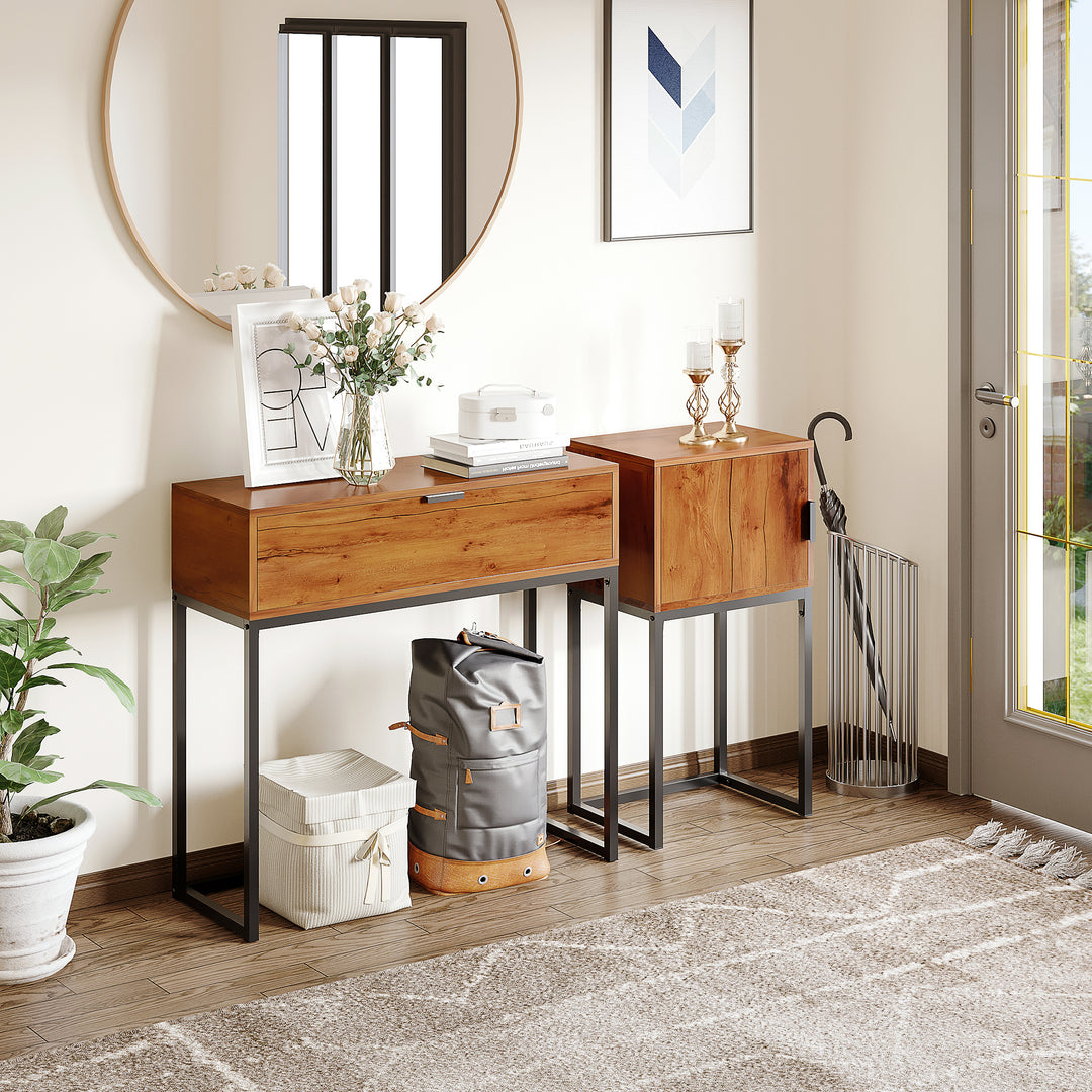 Konsolbord i industrielt design, sidebord, skænk, 1 skab, brun + sort