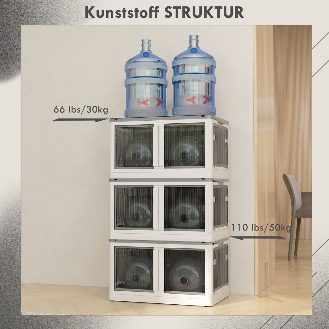 Opbevaringskasse, sæt med 3, foldbar, med hjul, 60 x 42 x 34 cm, hvid