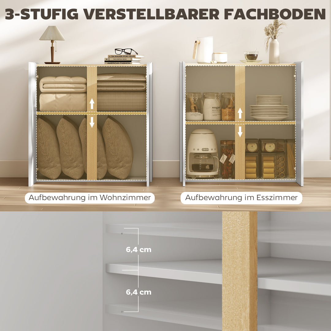 Kommode, skænk med soft-close låger, justerbar hylde, til stue, køkken, spisestue, hvid