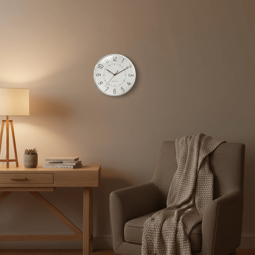 Vægur 30,5 cm-Silent-Dome linse-Aluminium-NeXtime 'Rotterdam'