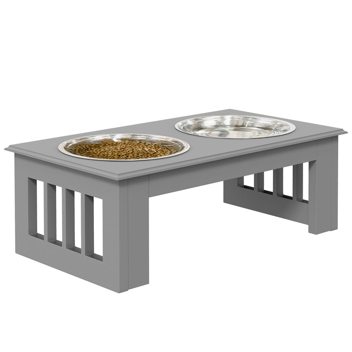 Foderstation til hunde, skridsikker, 44x24x15cm, grå, 0,9l pr. skål
