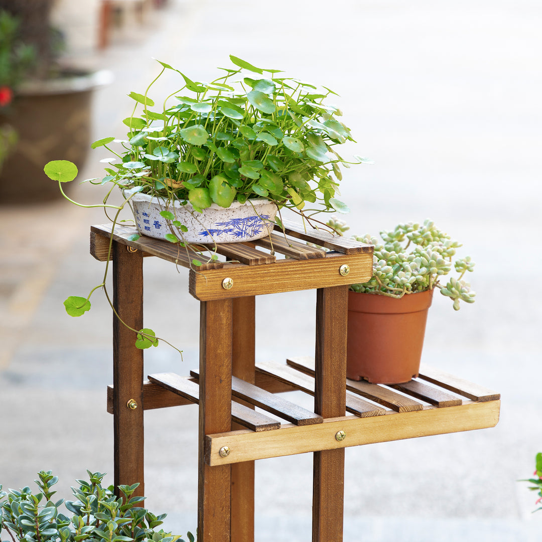 Blomsterstativ, plantehylde, 6 etager, fire-etagers blomsterreol, blomsterstige, massivt træ, forkullet, 98 x 28 x 96,5 cm