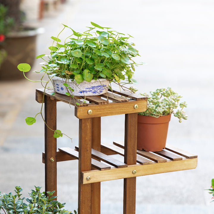 Blomsterstativ, plantehylde, 6 etager, fire-etagers blomsterreol, blomsterstige, massivt træ, forkullet, 98 x 28 x 96,5 cm
