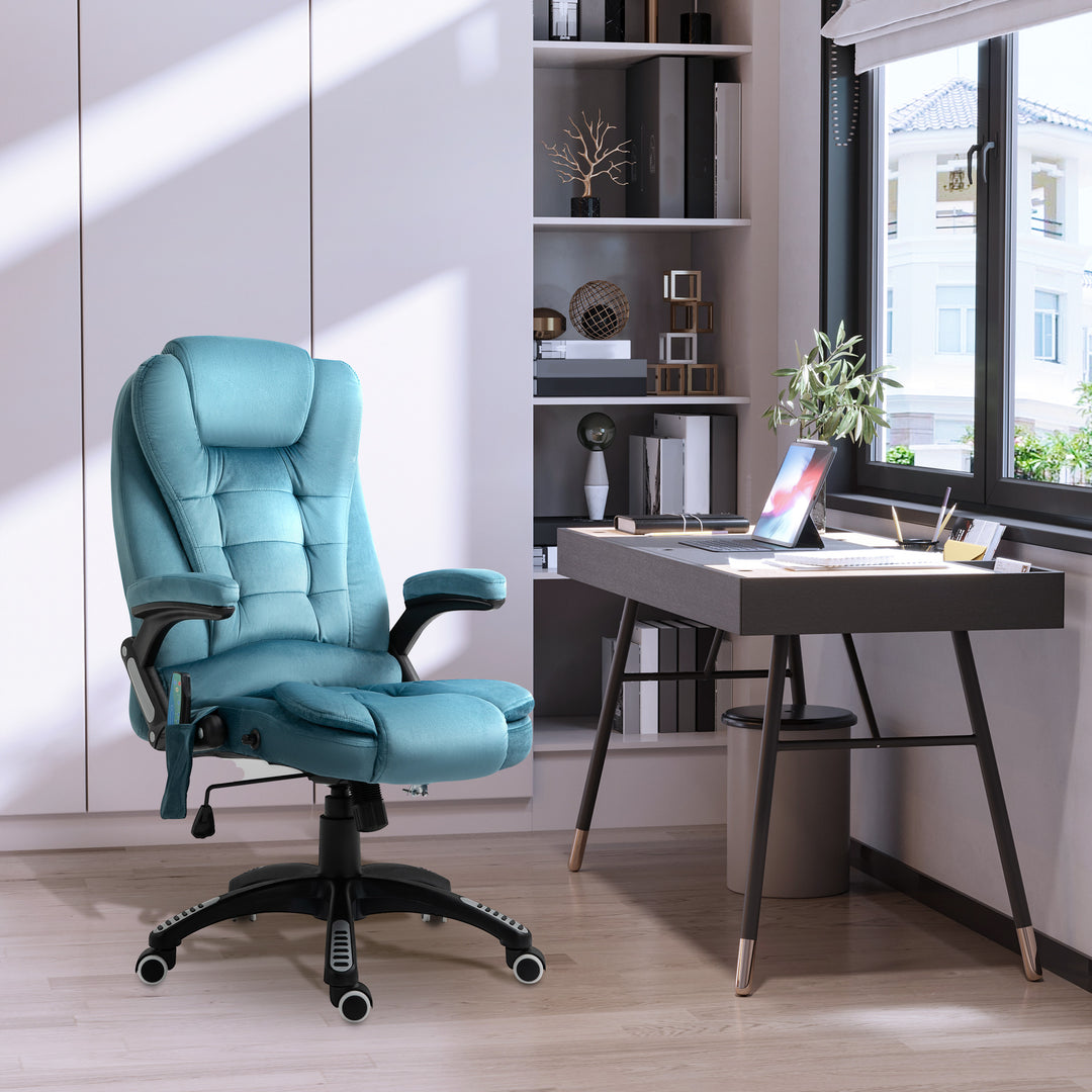 Kontorstol massagestol med varmefunktion executive stol med massagefunktion højdejusterbar ergonomisk gamingstol massage blå 68 x 72 x 110-120 cm