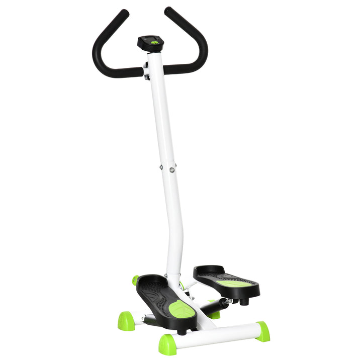 Stepper fitnessudstyr, lcd-skærm, skridsikre pedaler, stål og abs, 55 x 44 x 108 cm, grøn + sort