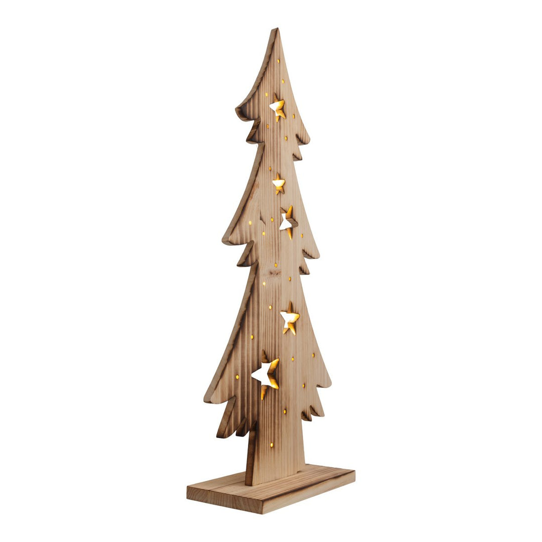 LED Wood Decolum "Fir Tree" stort, lavet af naturligt træ med faste lysdioder, juledekoration til udenfor