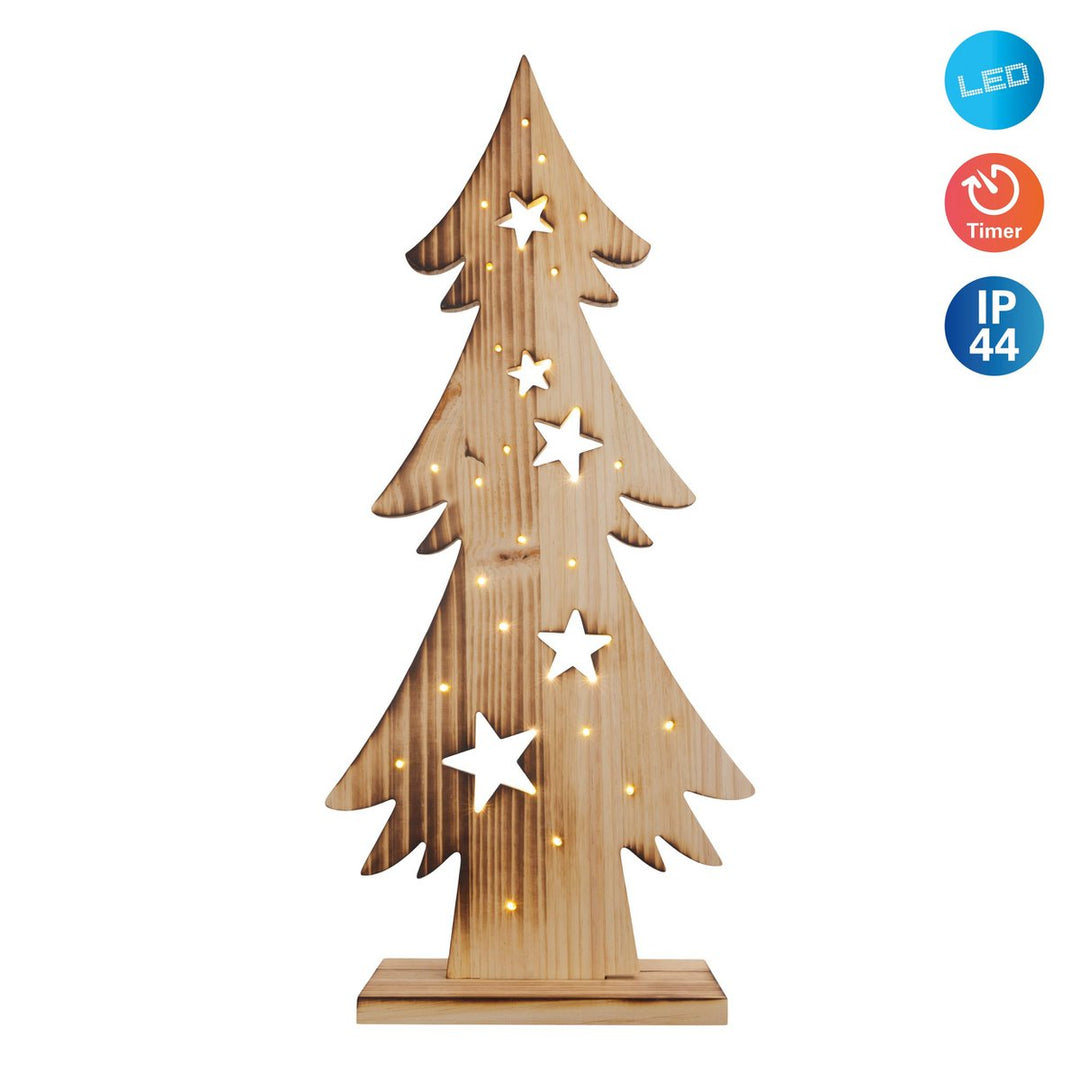 LED Wood Decolum "Fir Tree" stort, lavet af naturligt træ med faste lysdioder, juledekoration til udenfor
