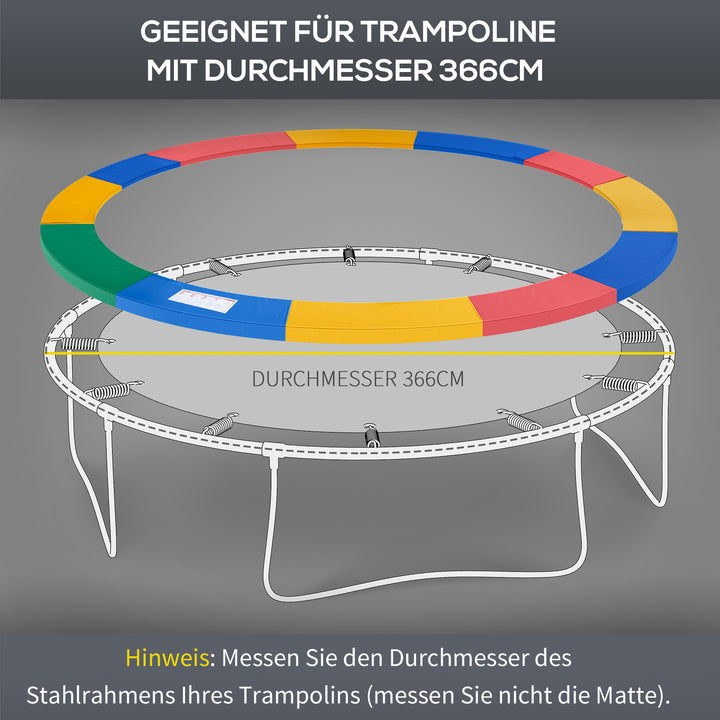 Trampolinkantbetræk 366 cm bredt, rivefast uv-bestandigt fjederbetræk, vandafvisende, trampolintilbehør kantbeskyttelse sikkerhedsnet reservedele til havetrampoliner, rød+gul+blå