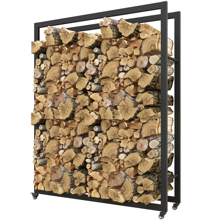 Brændereol med hjul, mobil, metalramme, op til 150 kg, 120 x 32 x 151 cm, sort