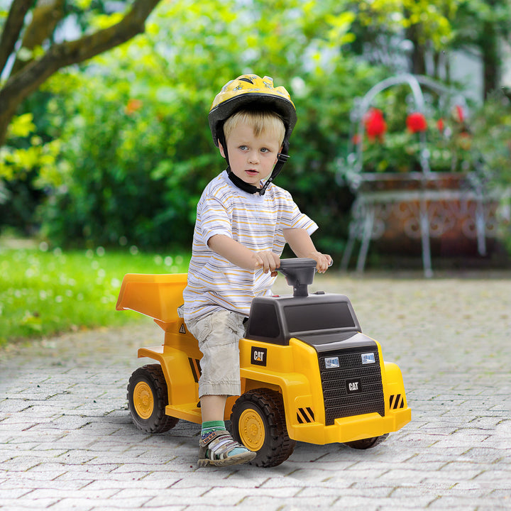 Elektrisk dumptruck til børn, vipbart læsseområde, maks. 3 km/t, forlygter, horn, gul, 74,5 x 36 x 43,5 cm