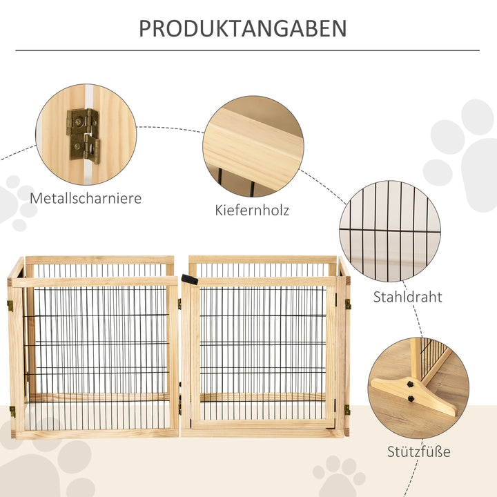 Kæledyrsgitter til hunde, fyrretræ, sammenklappelig 432 x 36 x 70 cm, naturlig