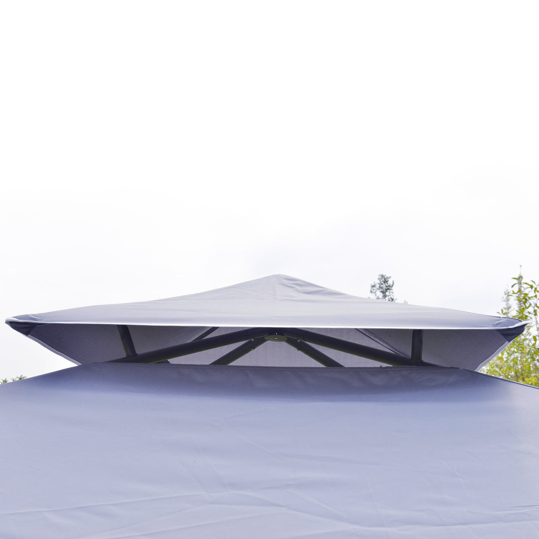 Pavilion partytelt med dobbelt tag 3,45x3,45x2,68m partytelt havepergola metal polyester grå