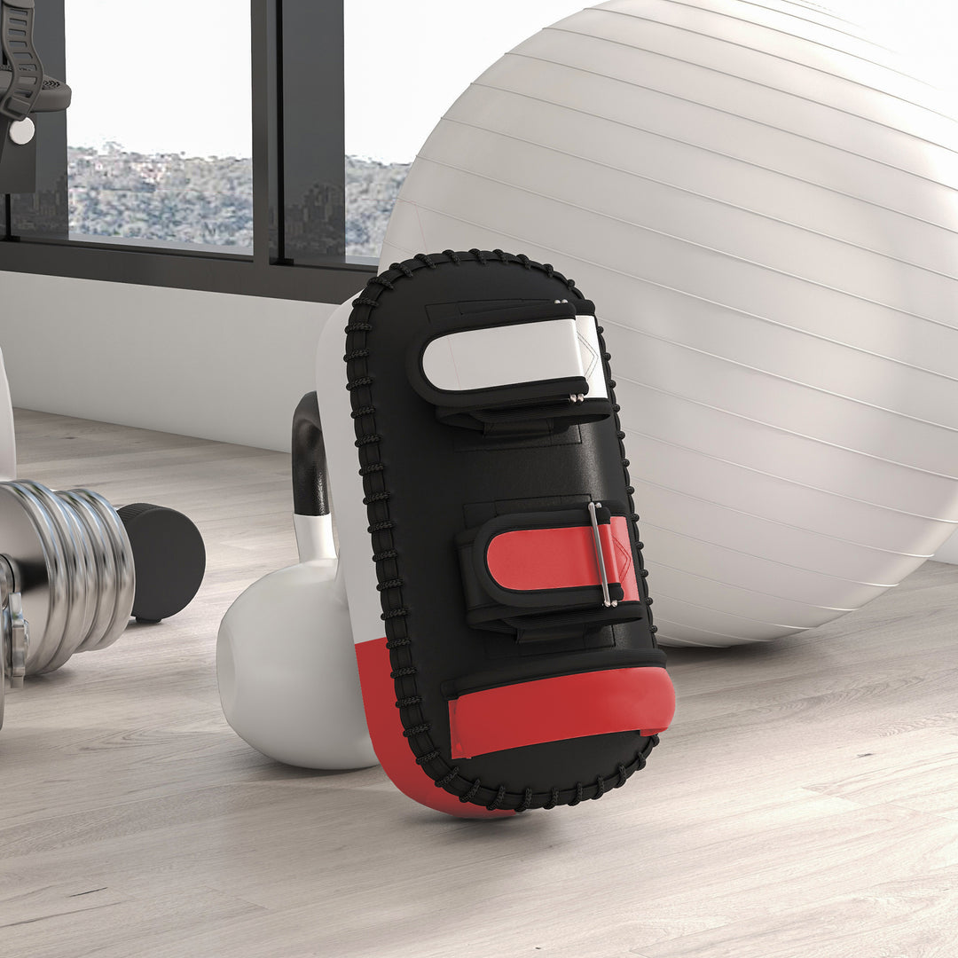 Kickpad til muay thai, kickboxing, syntetisk læderbetræk, 0,4 kg, 38 x 20 x 18 cm, sort/rød/hvid