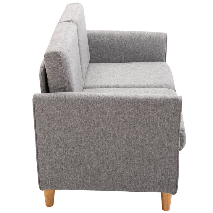 ® To-personers sofa | aftagelige hynder | hør, skum, gummitræ | lysegrå | 141 x 70 x 78 cm