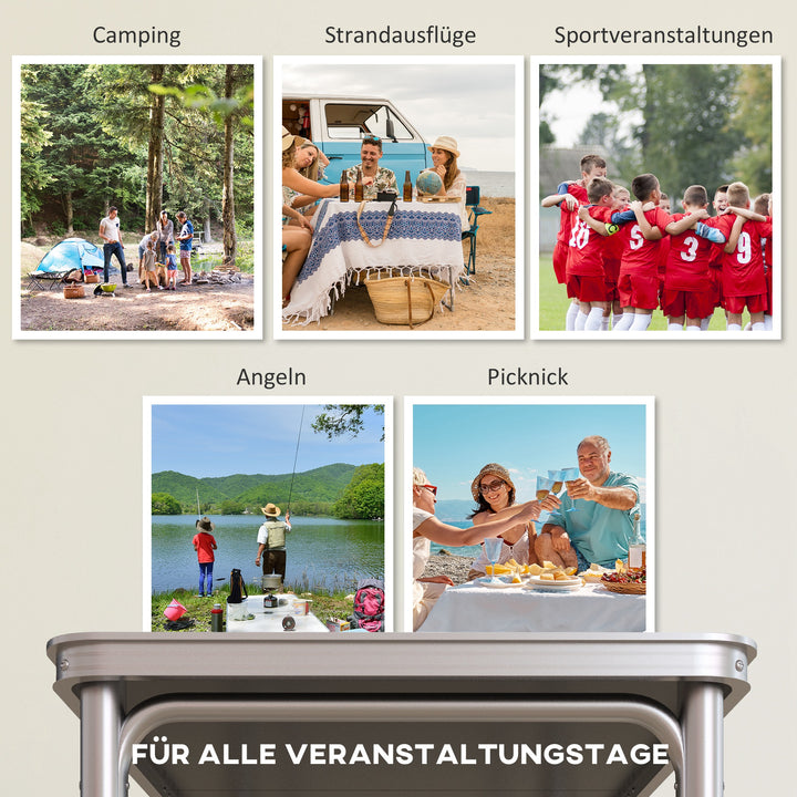 Sammenklappeligt campingbord, let, højdejusterbart, aluminiumsstel, 240 x 60 x 54/62/70 cm, sort