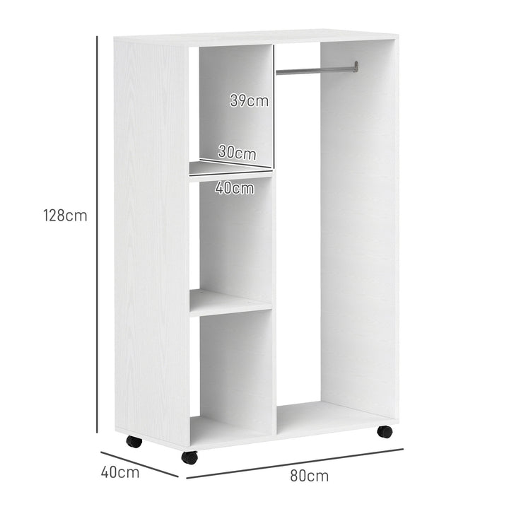 Garderobe på hjul, mobil garderobe, garderobeskab, rullende tøjstativ, 80 x 40 x 128 cm, hvid