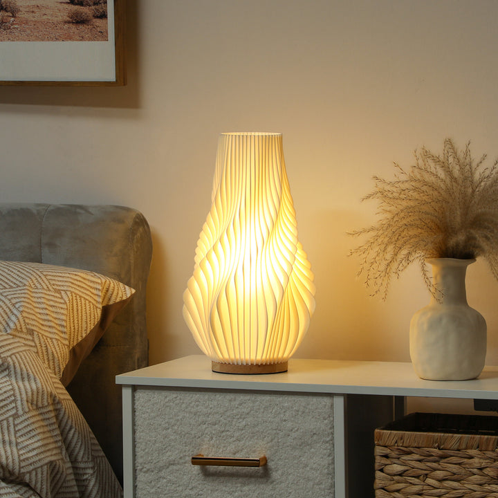 Smart bordlampe med app-styring, alexa-kompatibel, plastik, træ, hvid
